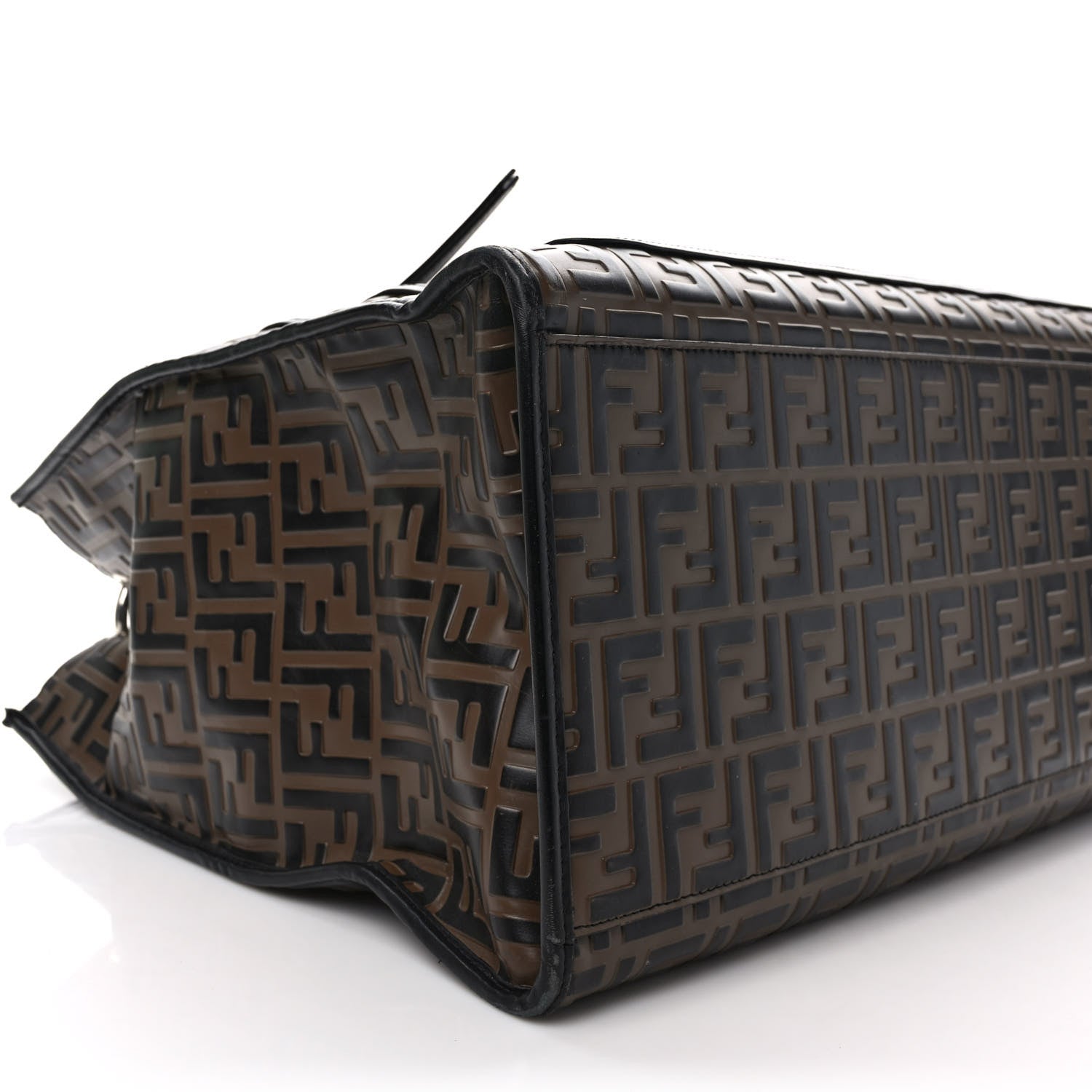 Fendi Vitello Century Wicker Bi-Color FF 1974 Embossed Large Runaway Shopper Tote Maya Black 7 of 12
