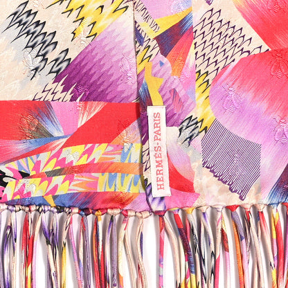 Hermes Silk Marble Fringed Muffler Rose Multicolor 3 of 4