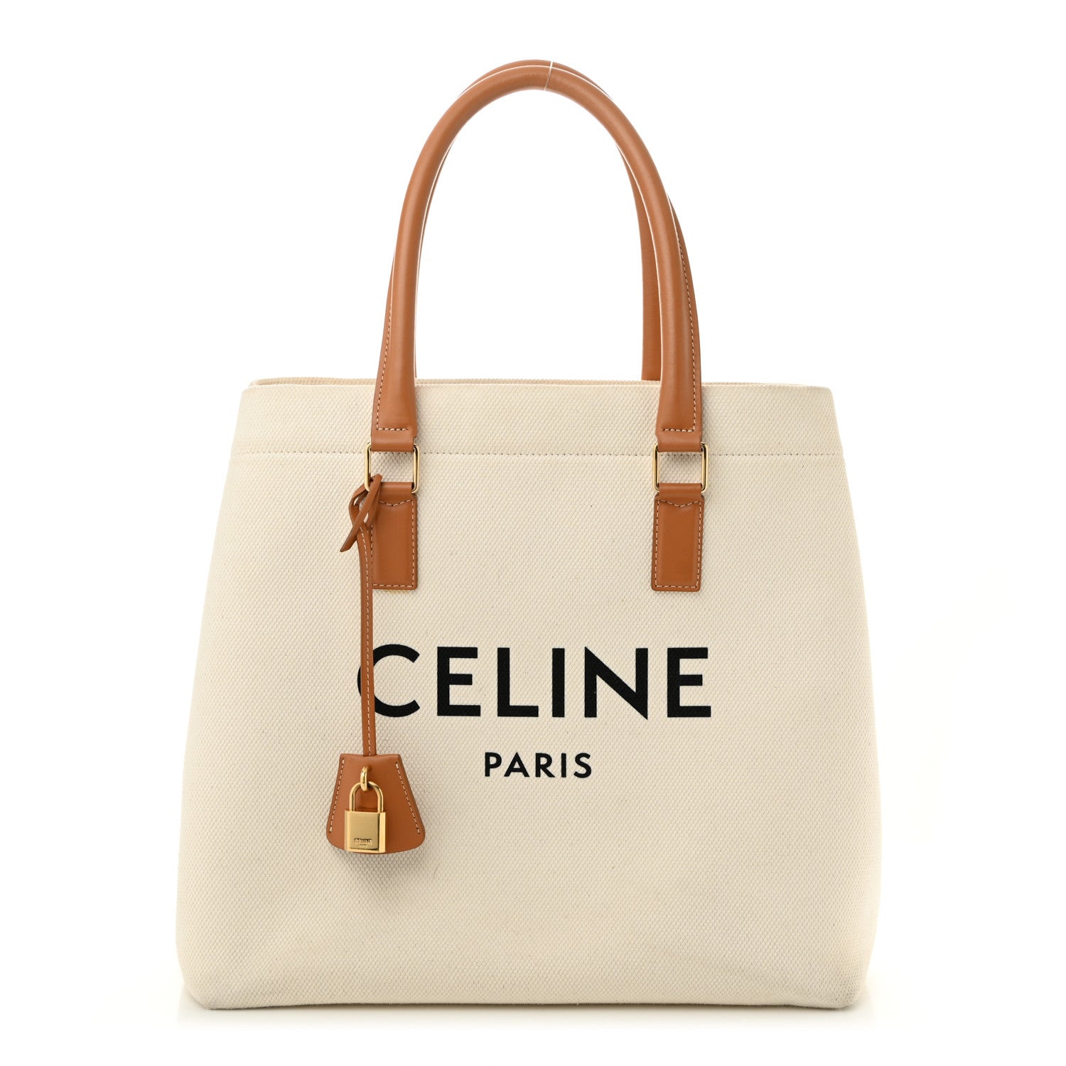 Celine Canvas Calfskin Logo Print Small Horizontal Cabas Natural Tan 1 of 12