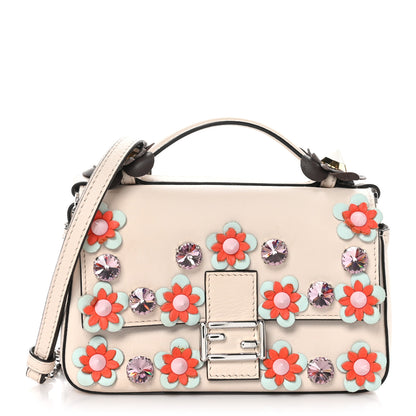 Fendi Vitello Dolce Crystal Flowerland Bi-Color Micro Double Baguette Camelia Grigio Polvere 1 of 9