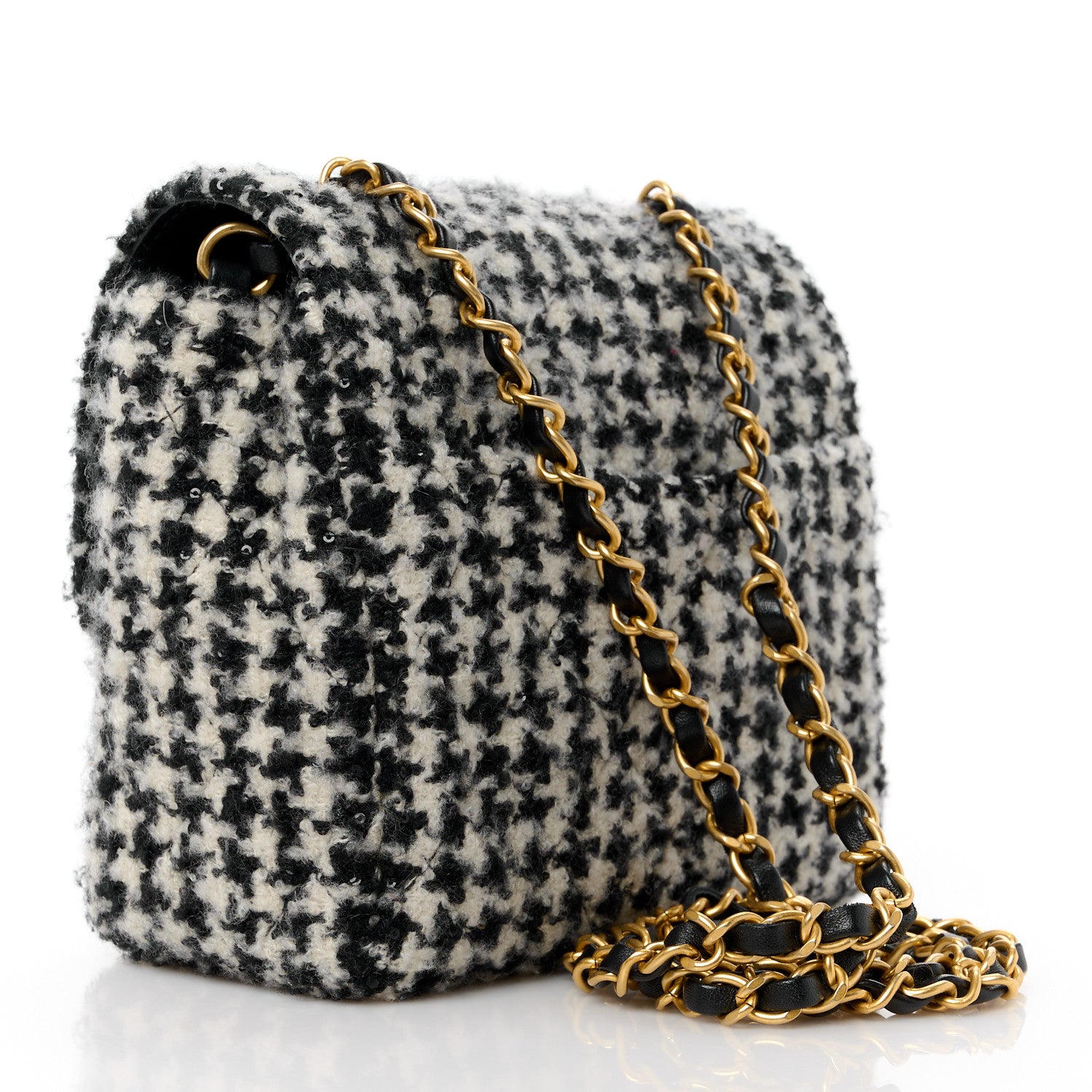 Chanel Tweed Houndstooth Quilted Mini Square Flap White Black 3 of 11