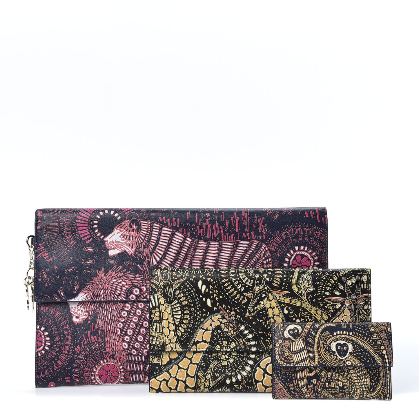 Calfskin Animals Pouch Set Multicolor