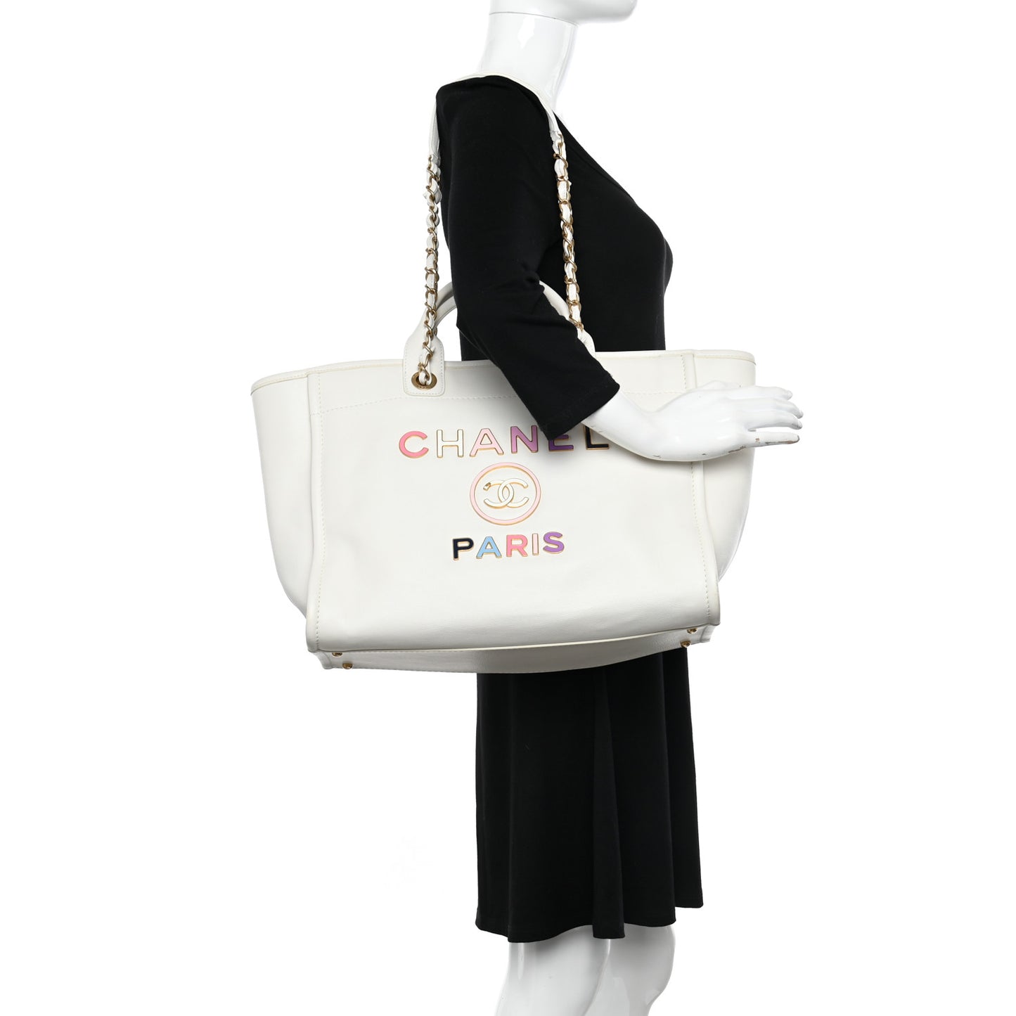 Calfskin Medium Deauville Tote White Multicolor