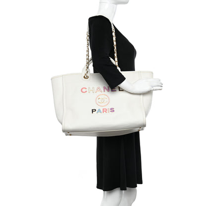 Chanel Calfskin Medium Deauville Tote White Multicolor 2 of 11