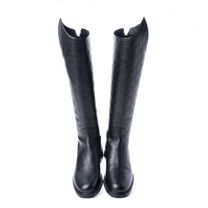 Gucci Guccissima Calfskin Miro Soft Knee High Riding Boots 39 Black 6 of 9