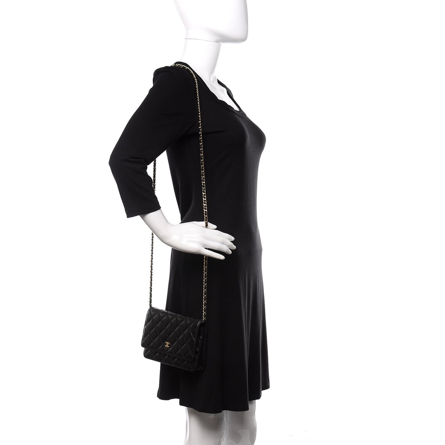 Lambskin Quilted Wallet On Chain WOC Black