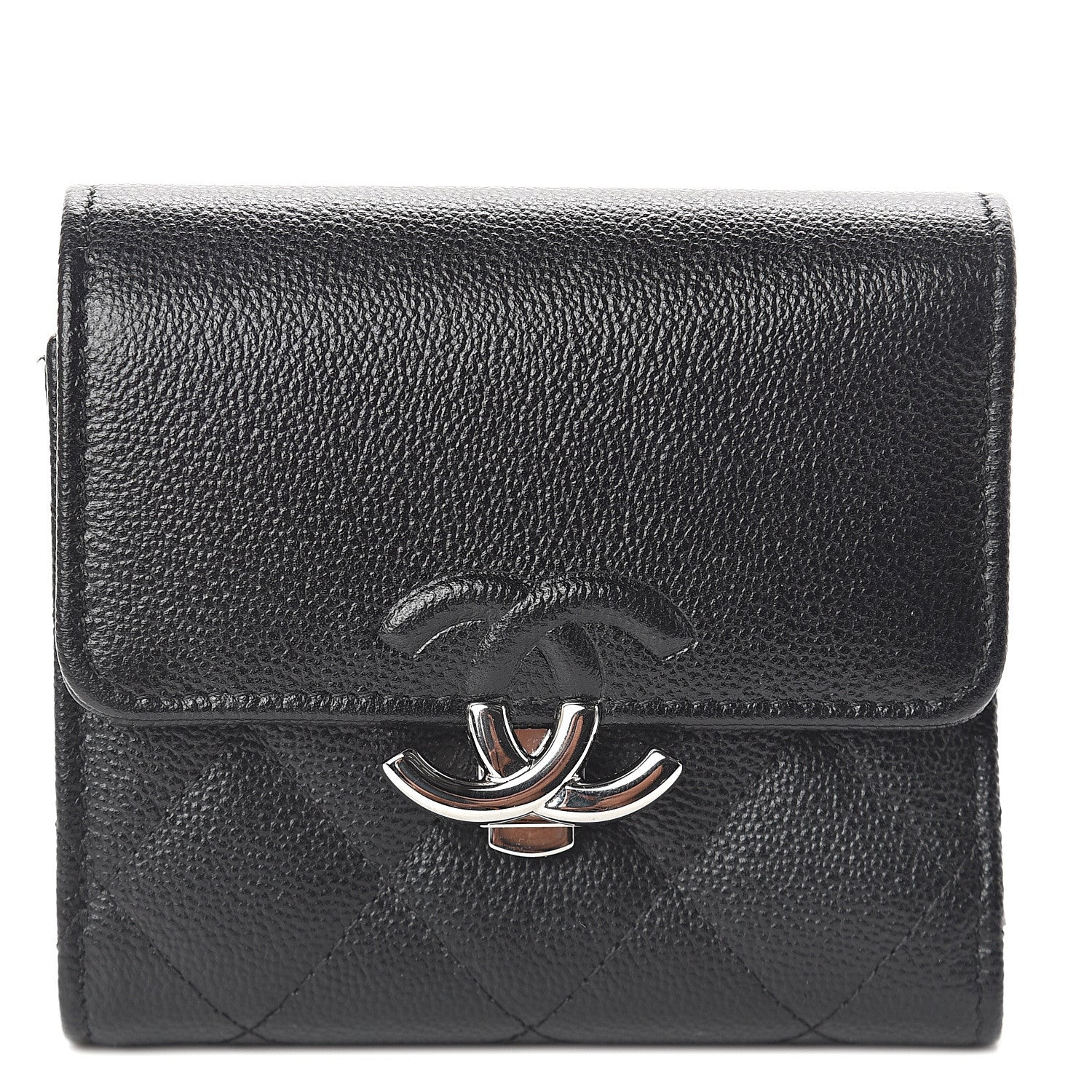 Chanel Grained Calfskin Quilted CC Box Compact Flap Wallet Black 1 of 8