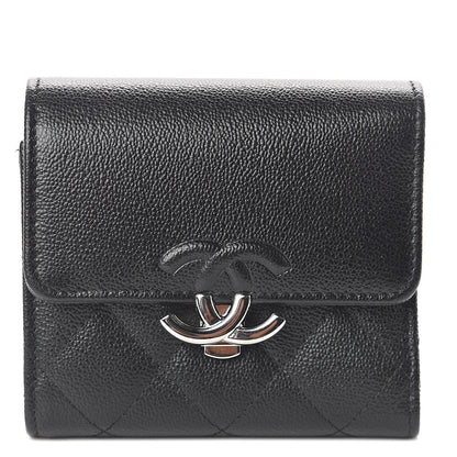 Chanel Grained Calfskin Quilted CC Box Compact Flap Wallet Black 1 of 8