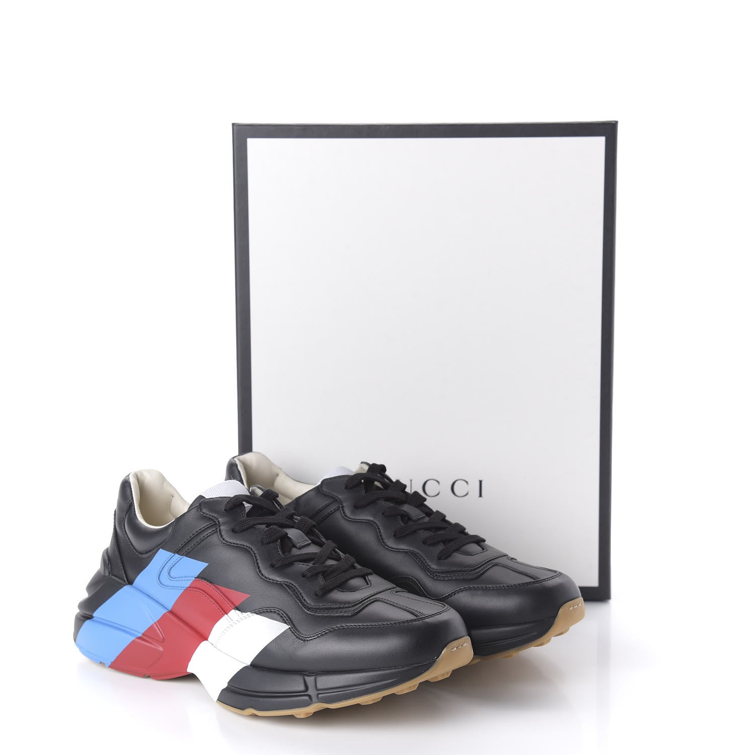 Gucci Calfskin Web Printed Mens Rhyton Sneakers 10 Black 9 of 10