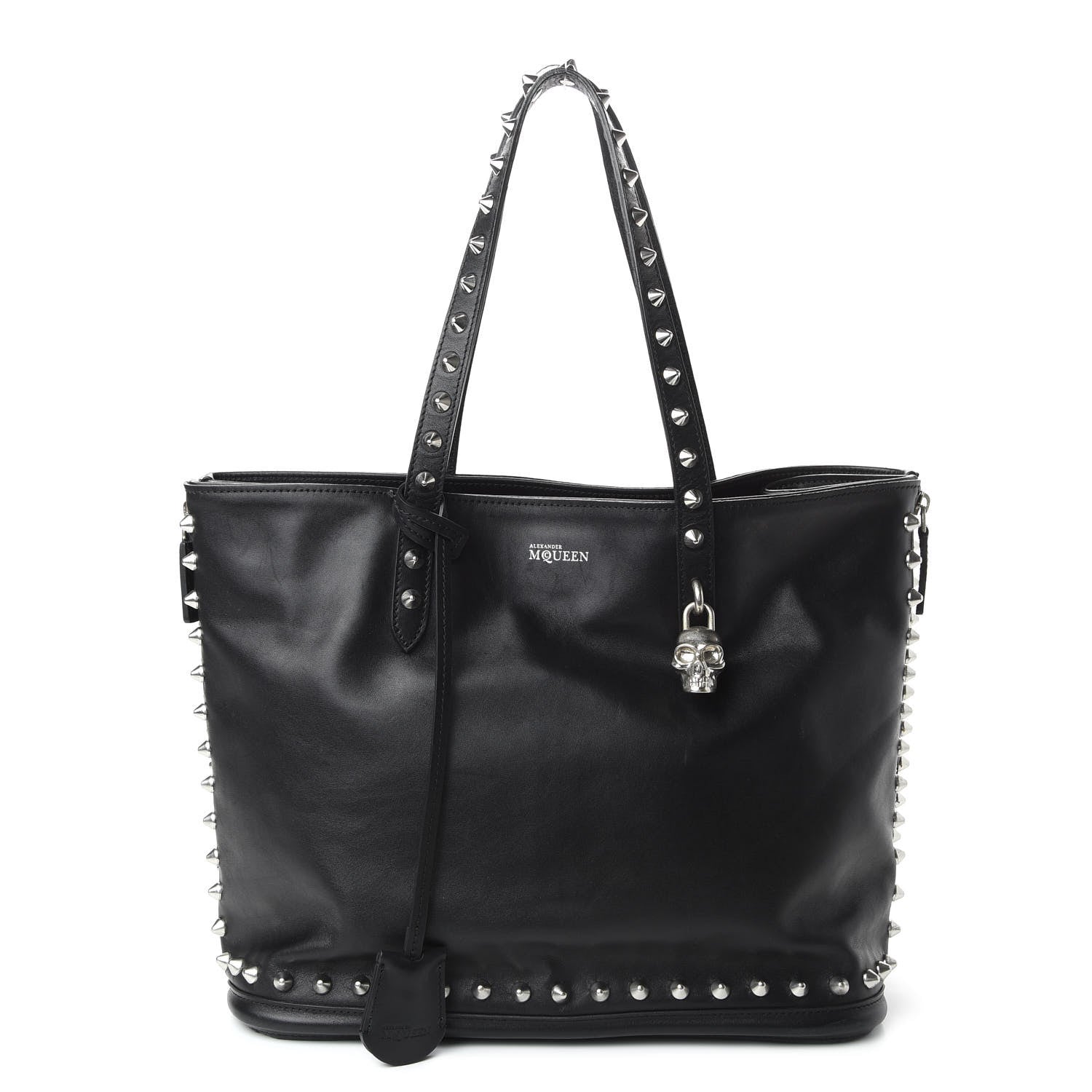Alexander McQueen Pebbled Calfskin Skull Studded Padlock Tote Black 1 of 11