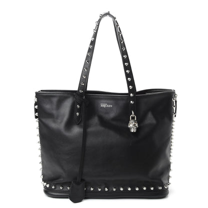 Alexander McQueen Pebbled Calfskin Skull Studded Padlock Tote Black 1 of 11