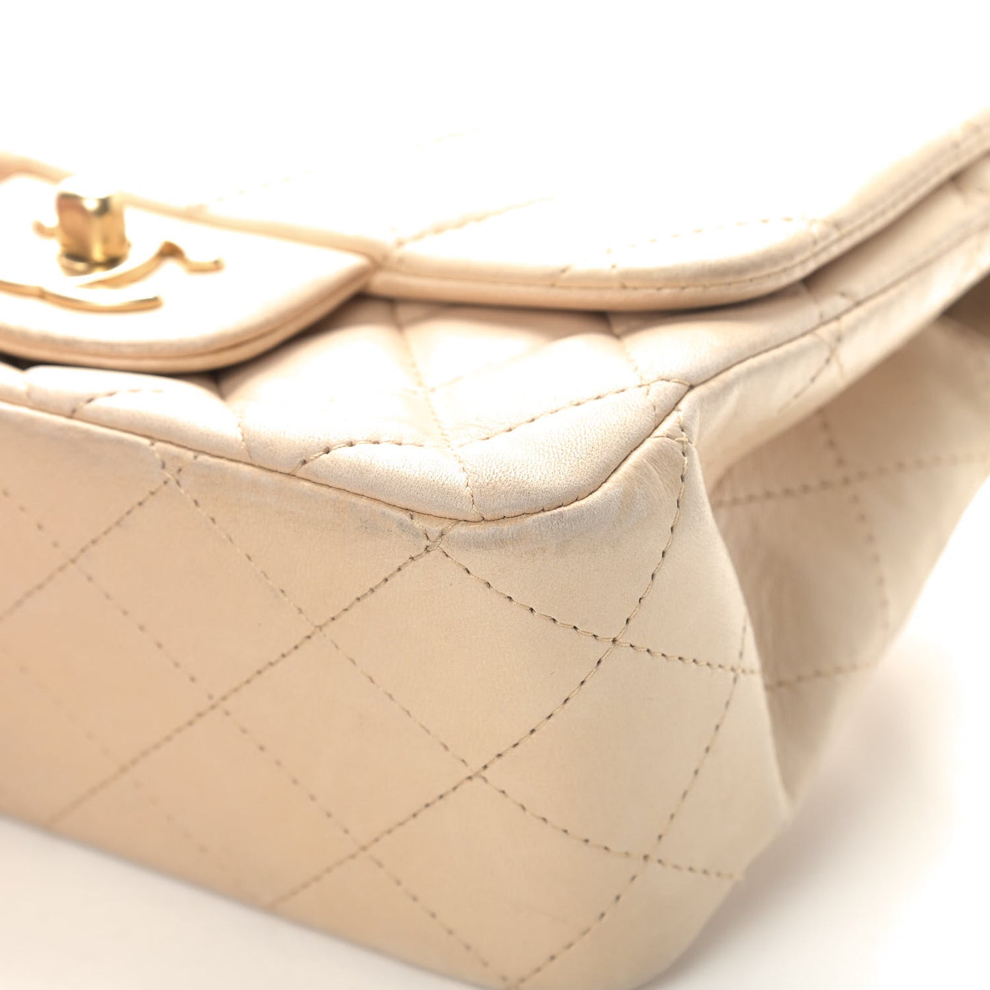 Lambskin Quilted Mini Square Flap Beige