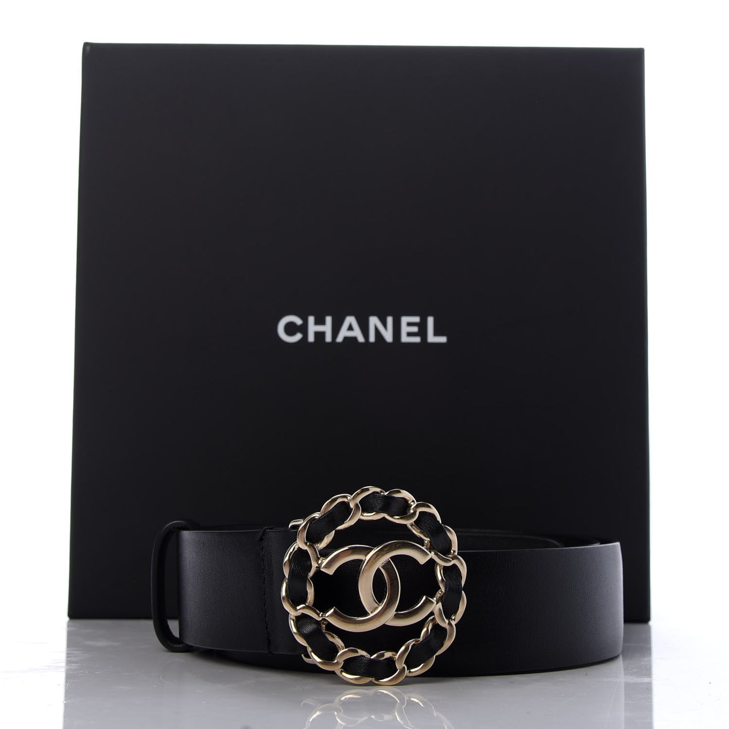 Calfskin CC Chain Belt 80 32 Black