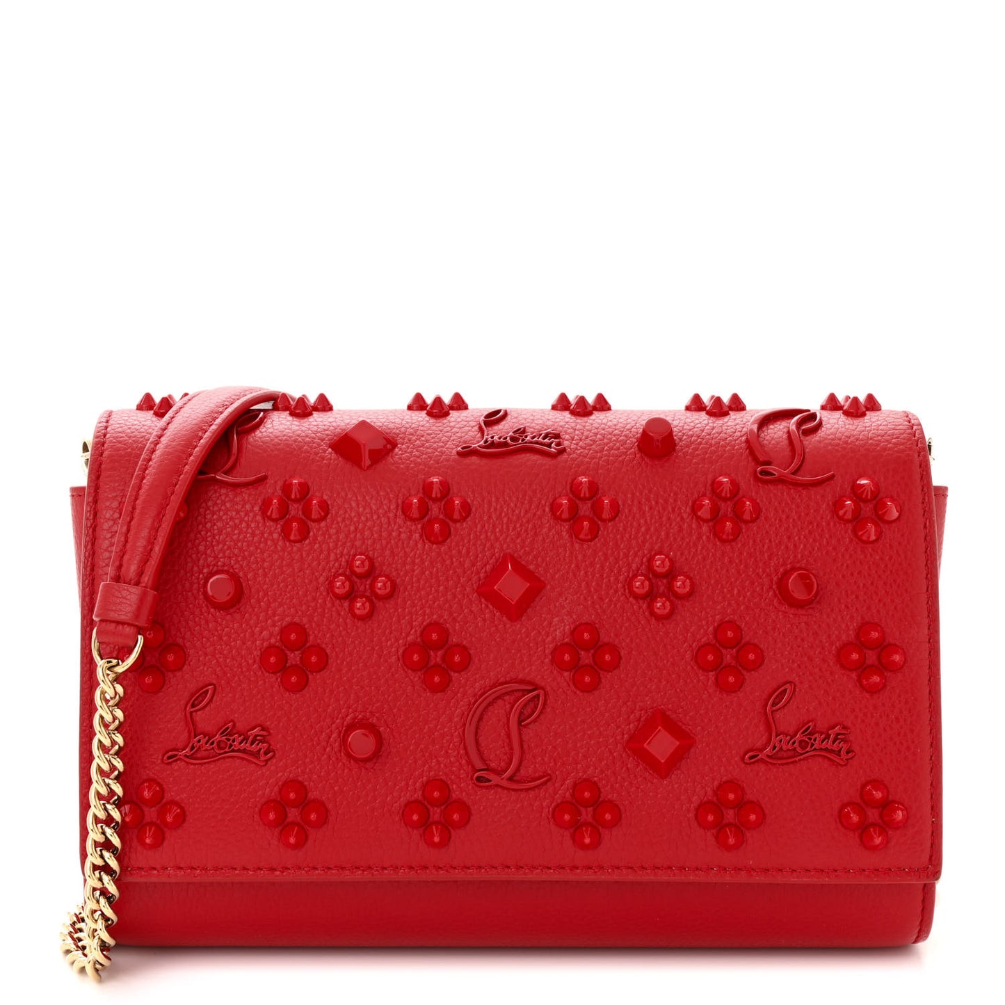 Calfskin Spikes Loubinthesky Paloma Clutch Red