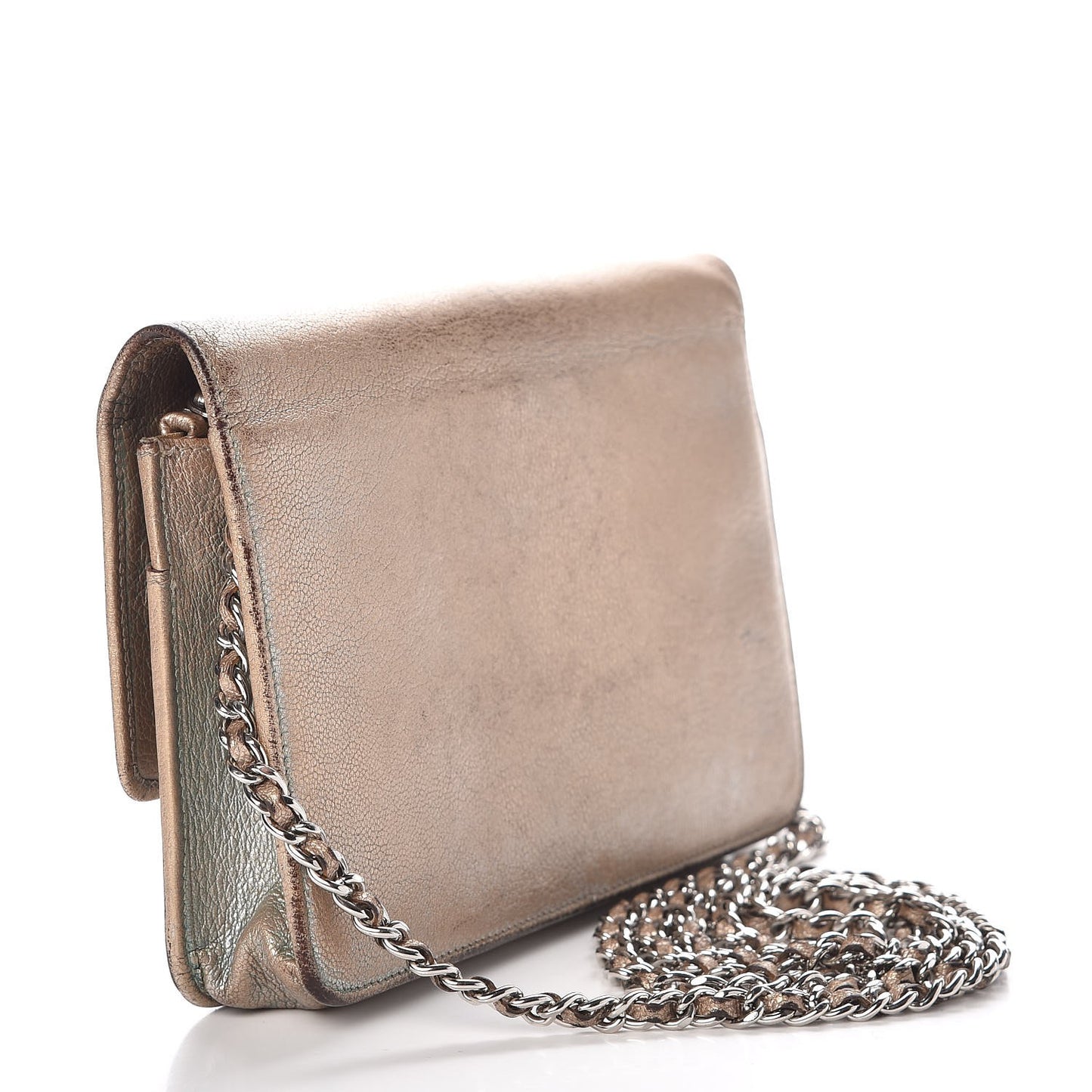 Metallic Goatskin Wallet On Chain WOC Gold
