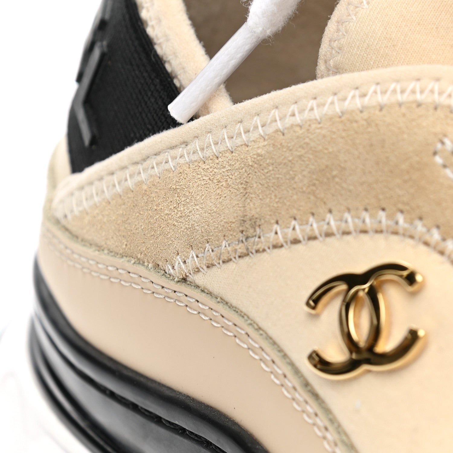 Chanel Velvet Calfskin Mixed Fibers CC Sneakers 38 Beige 9 of 10