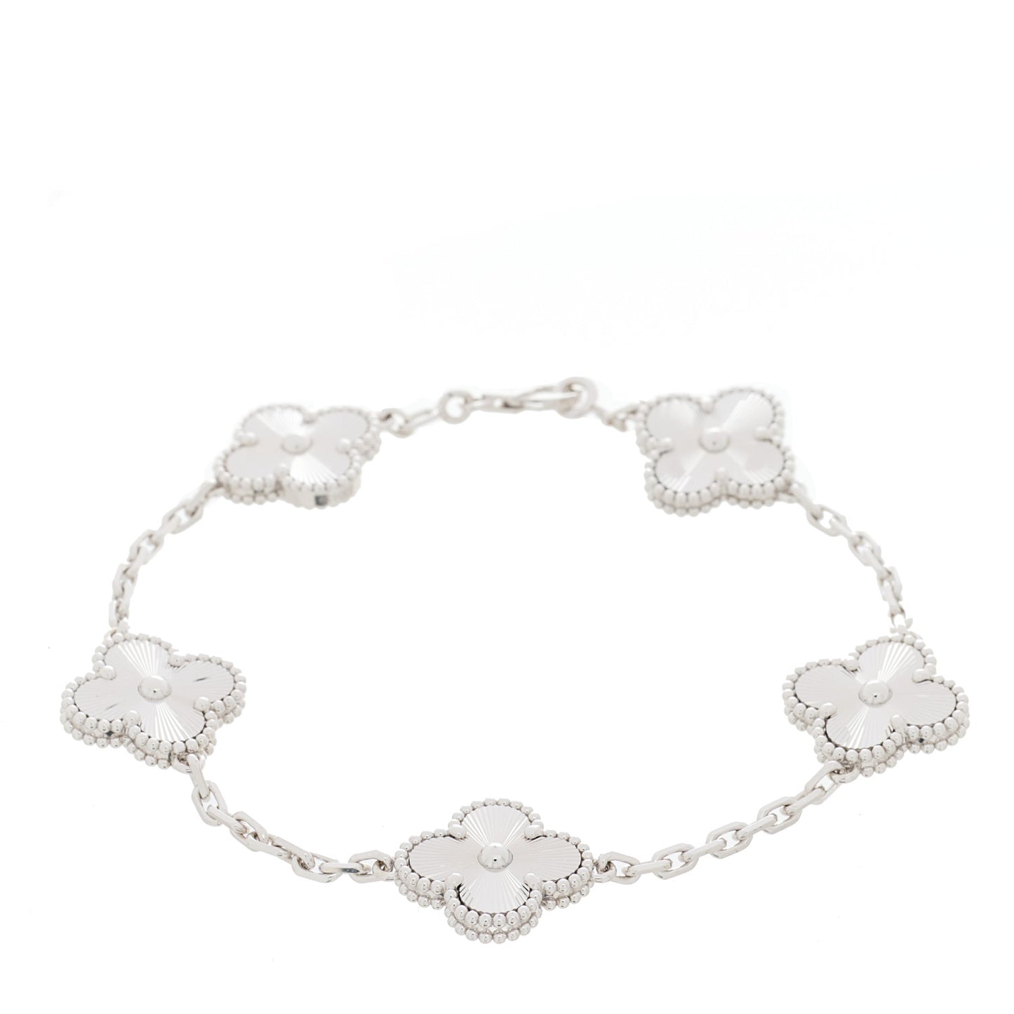 18K White Gold 5 Motifs Guilloche Vintage Alhambra Bracelet