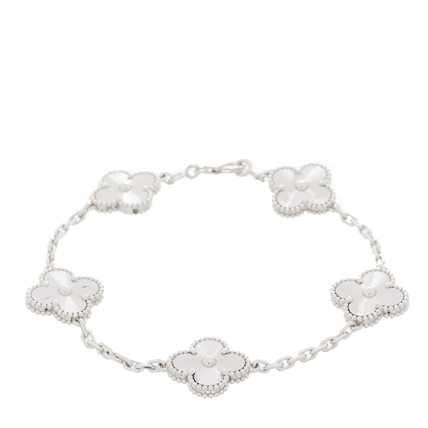 Van Cleef & Arpels 18K White Gold 5 Motifs Guilloche Vintage Alhambra Bracelet 1 of 5