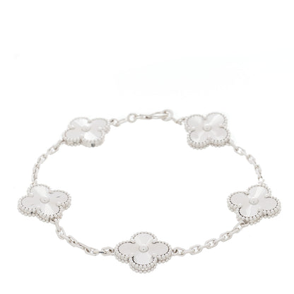 Van Cleef & Arpels 18K White Gold 5 Motifs Guilloche Vintage Alhambra Bracelet 1 of 5