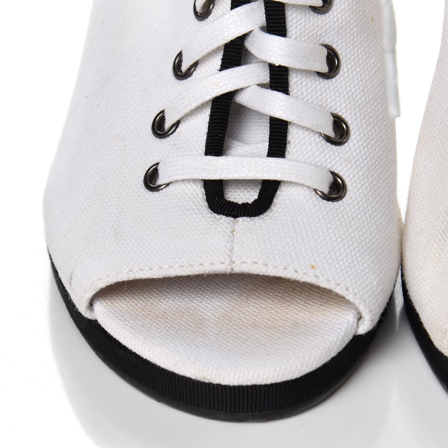 Canvas Lace Up Wedge Boots 37.5 White Black