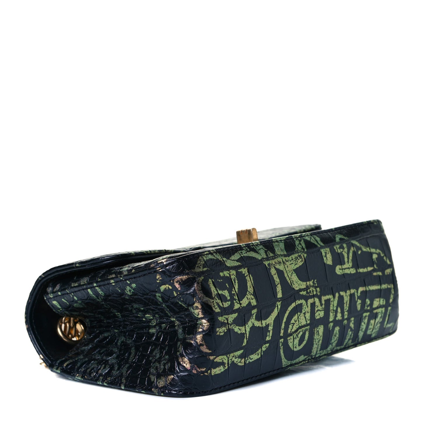 Calfskin Crocodile Embossed Graffiti 2.55 Mini Cocodile Reissue Flap Black Pink