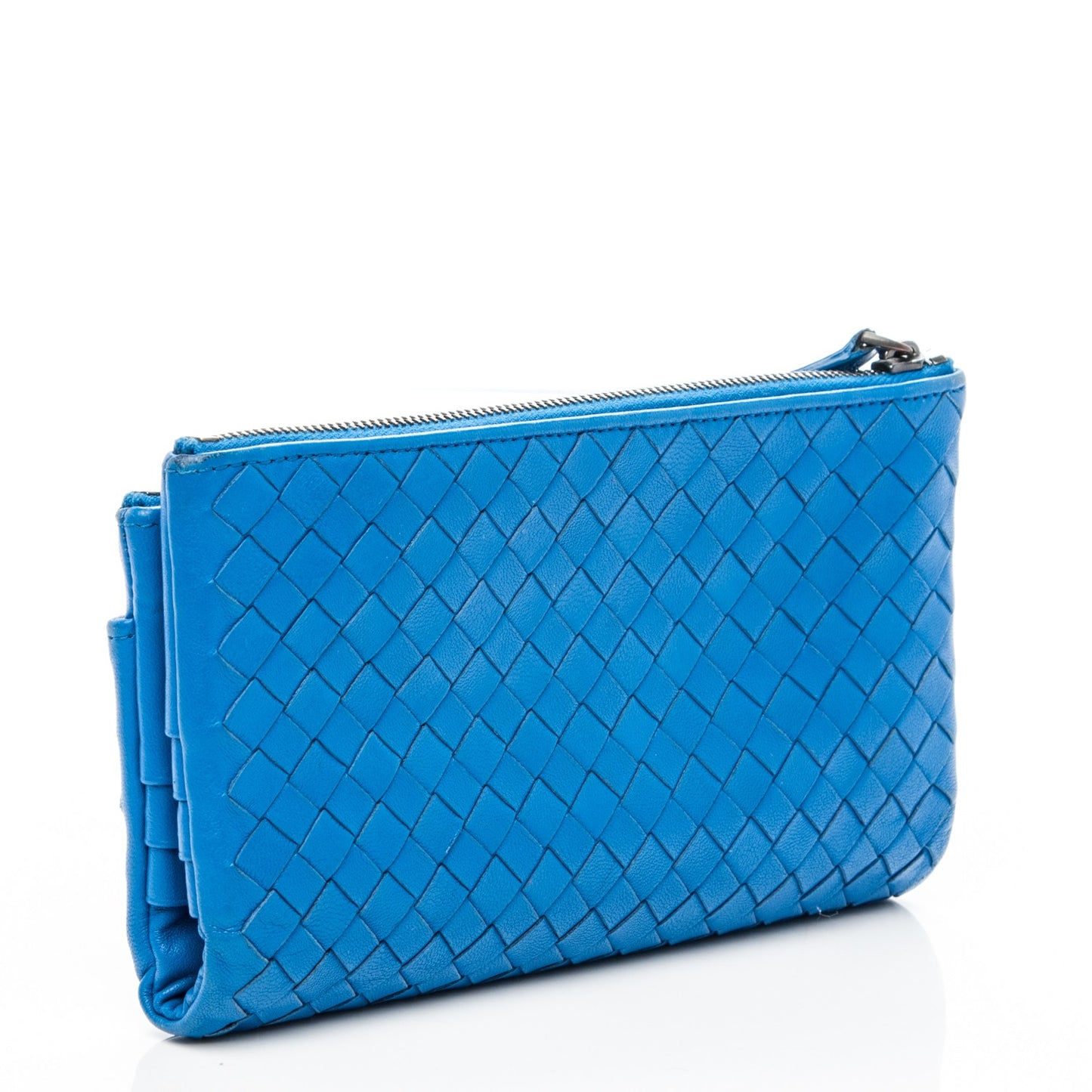 Nappa Intrecciato Double Zip Clutch Wallet Blue