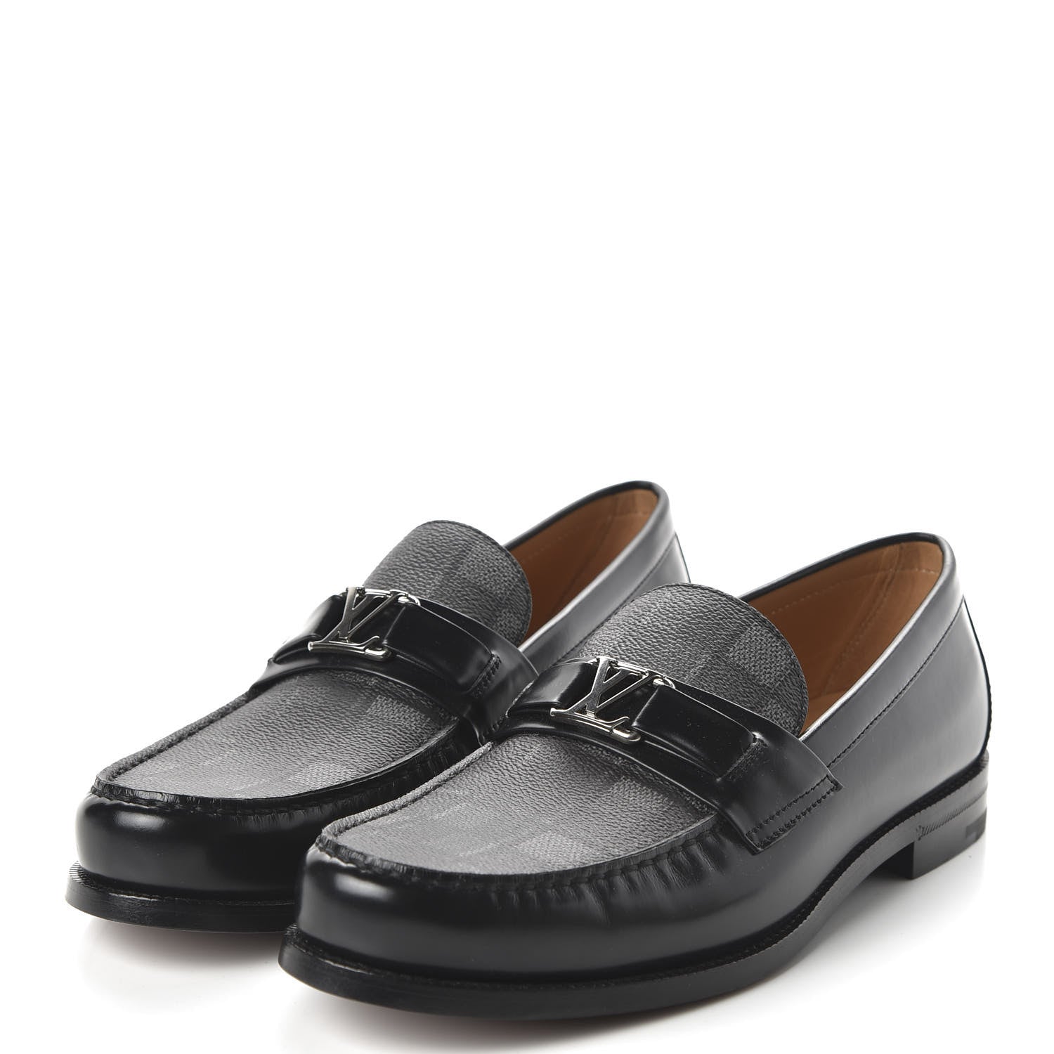 Louis Vuitton Glazed Calfskin Damier Graphite Major Loafer 7.5 Black 3 of 8