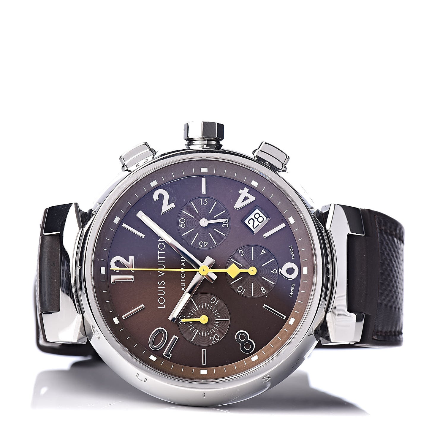 Stainless Steel Rubber 41mm Tambour Chronograph Automatic Watch Brown