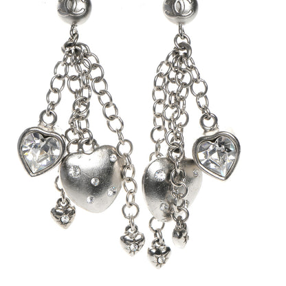 Chanel Crystal CC Hearts Dangle Earrings Silver 3 of 5