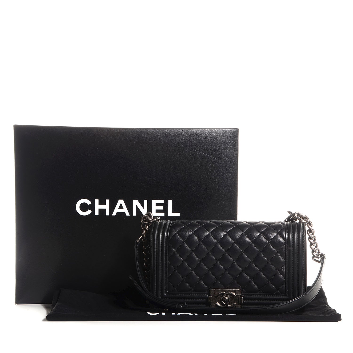 Chanel Metallic Calfskin Quilted Medium Boy Flap Black 9 of 9