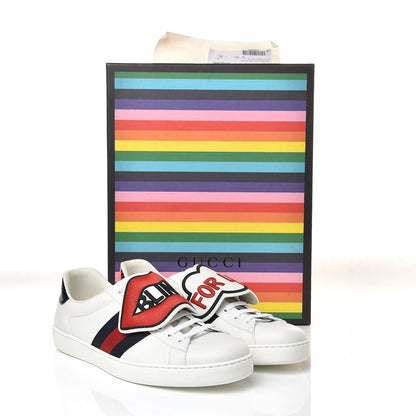 Gucci Calfskin Ayers Web Blind for Love Embroidered Mens Ace Sneakers 10.5 White 11 of 11