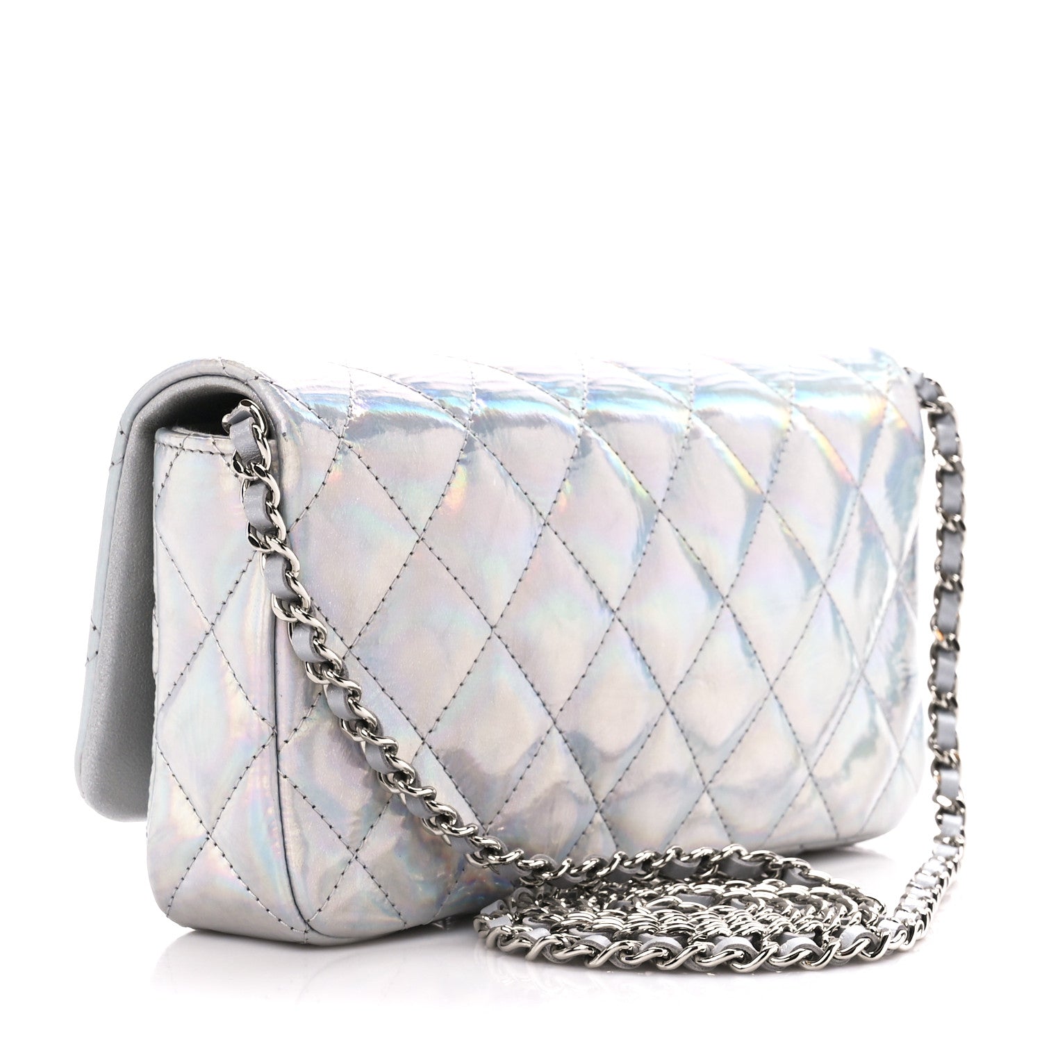 Chanel Iridescent Mirror Goatskin Quilted Clutch With Chain Silver 3 of 11