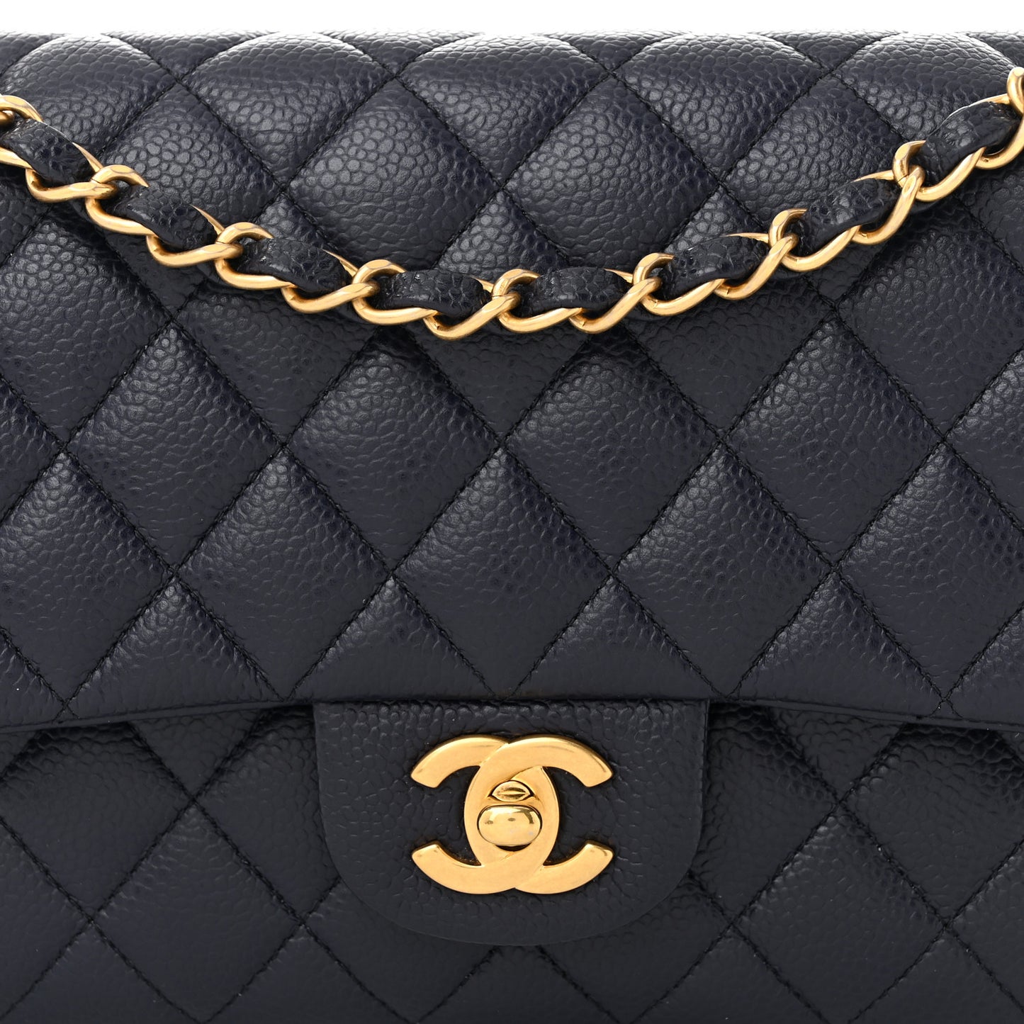 Caviar Quilted Medium Double Flap Navy