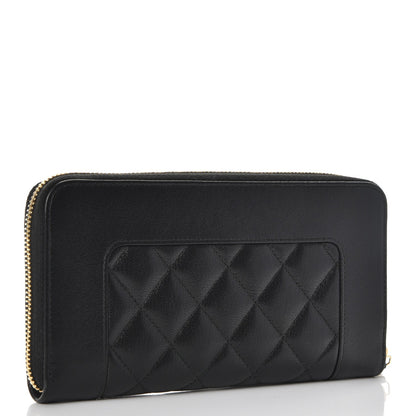 Chanel Sheepskin Quilted Mademoiselle Vintage Zip Around Wallet Black 3 of 9