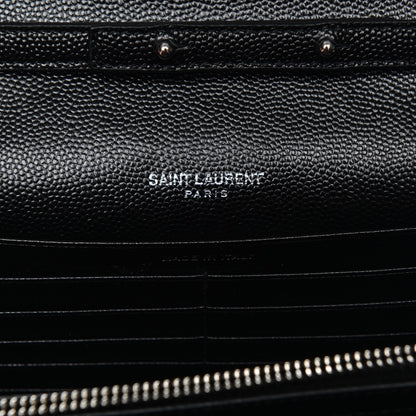 Saint Laurent Grain De Poudre Matelasse Chevron Medium Monogram Chain Wallet Black 13 of 14