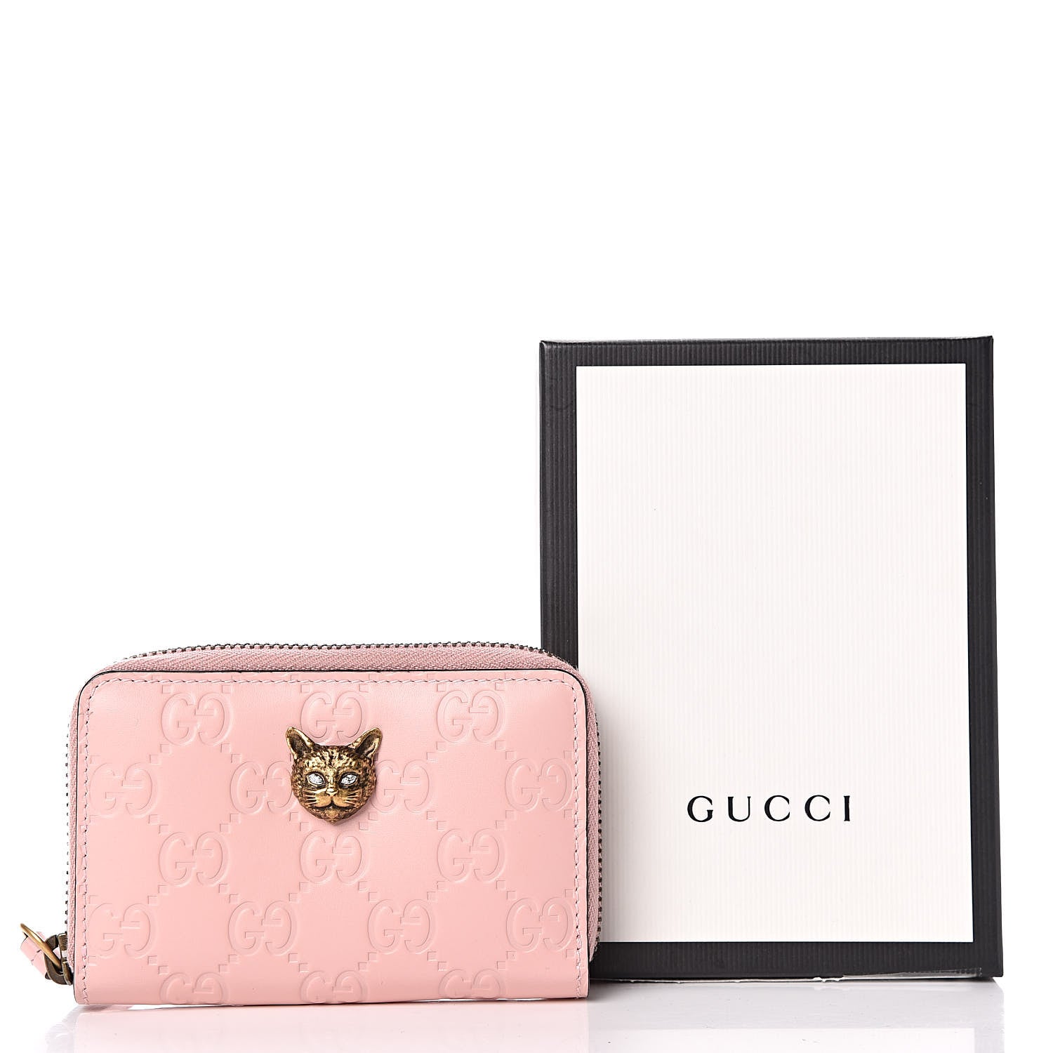 Gucci Guccissima Signature Crystal Cat Zip Around Card Case Light Candy Pink 13 of 13