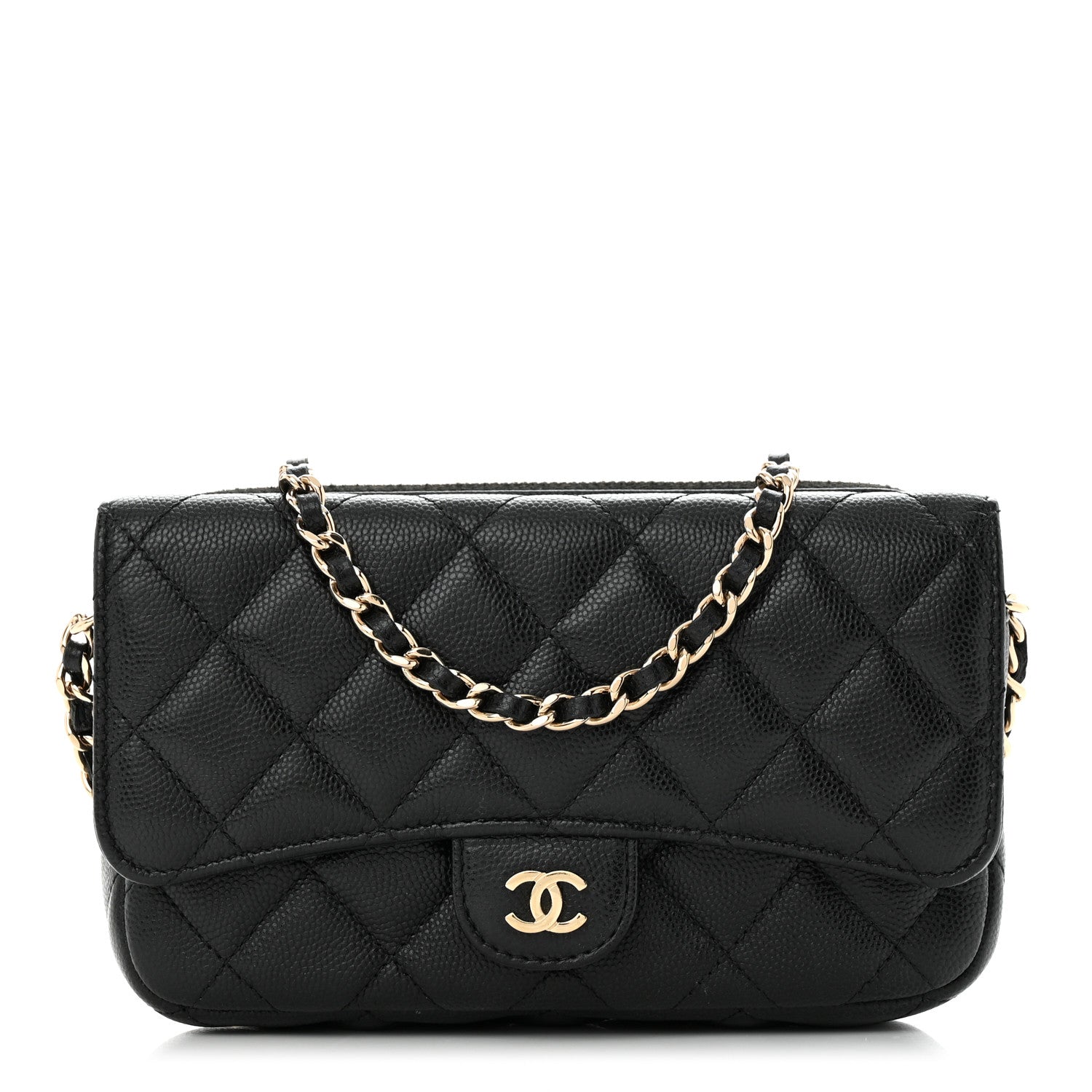 Chanel Caviar Quilted Flap Phone Holder With Chain Black 1 of 14