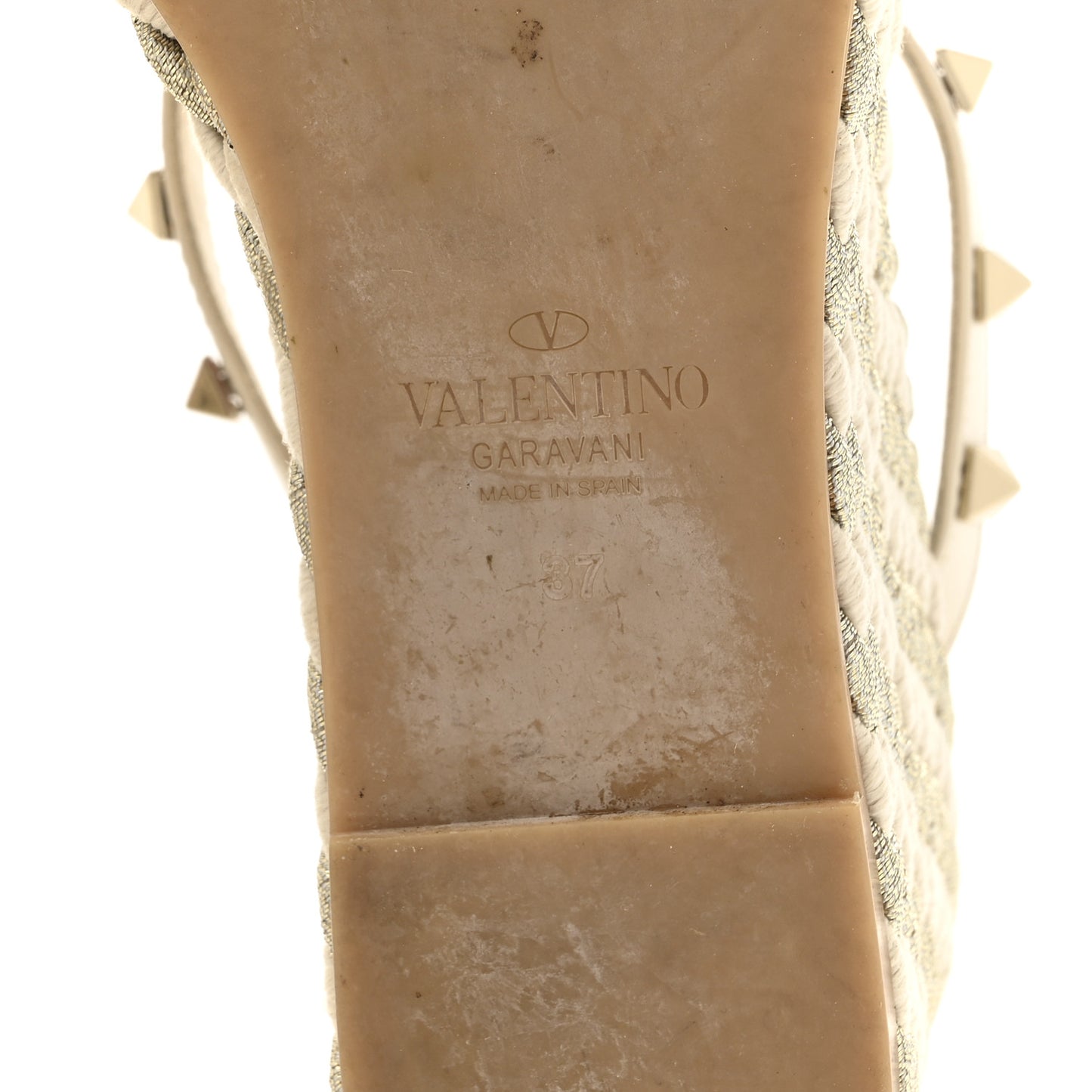 Calfskin Silk Rockstud Torchon Espadrille Wedge 25/95mm Slide Sandals 37 Light Ivory