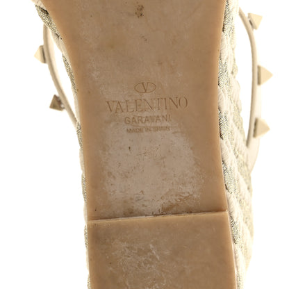 Valentino Garavani Calfskin Silk Rockstud Torchon Espadrille Wedge 25/95mm Slide Sandals 37 Light Ivory 7 of 12