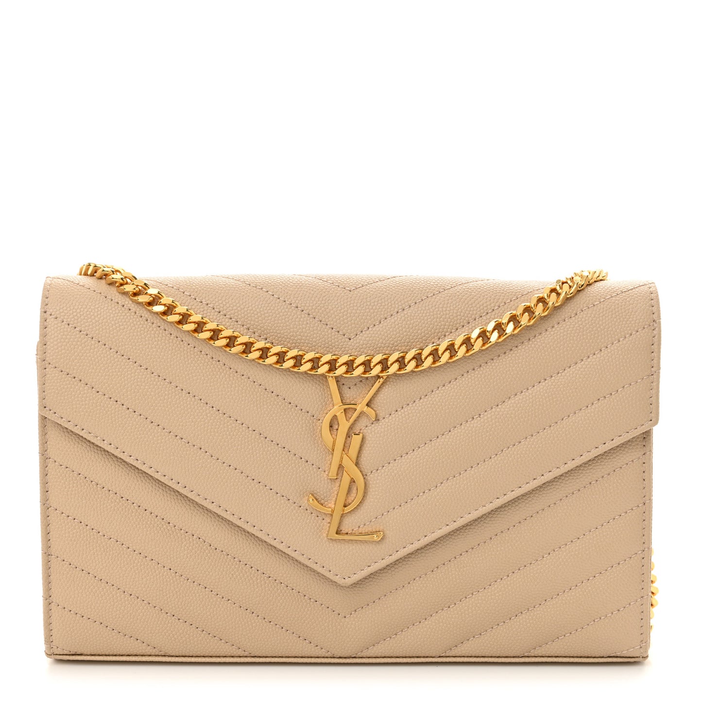 Grain De Poudre Matelasse Chevron Monogram Chain Wallet Nude Powder