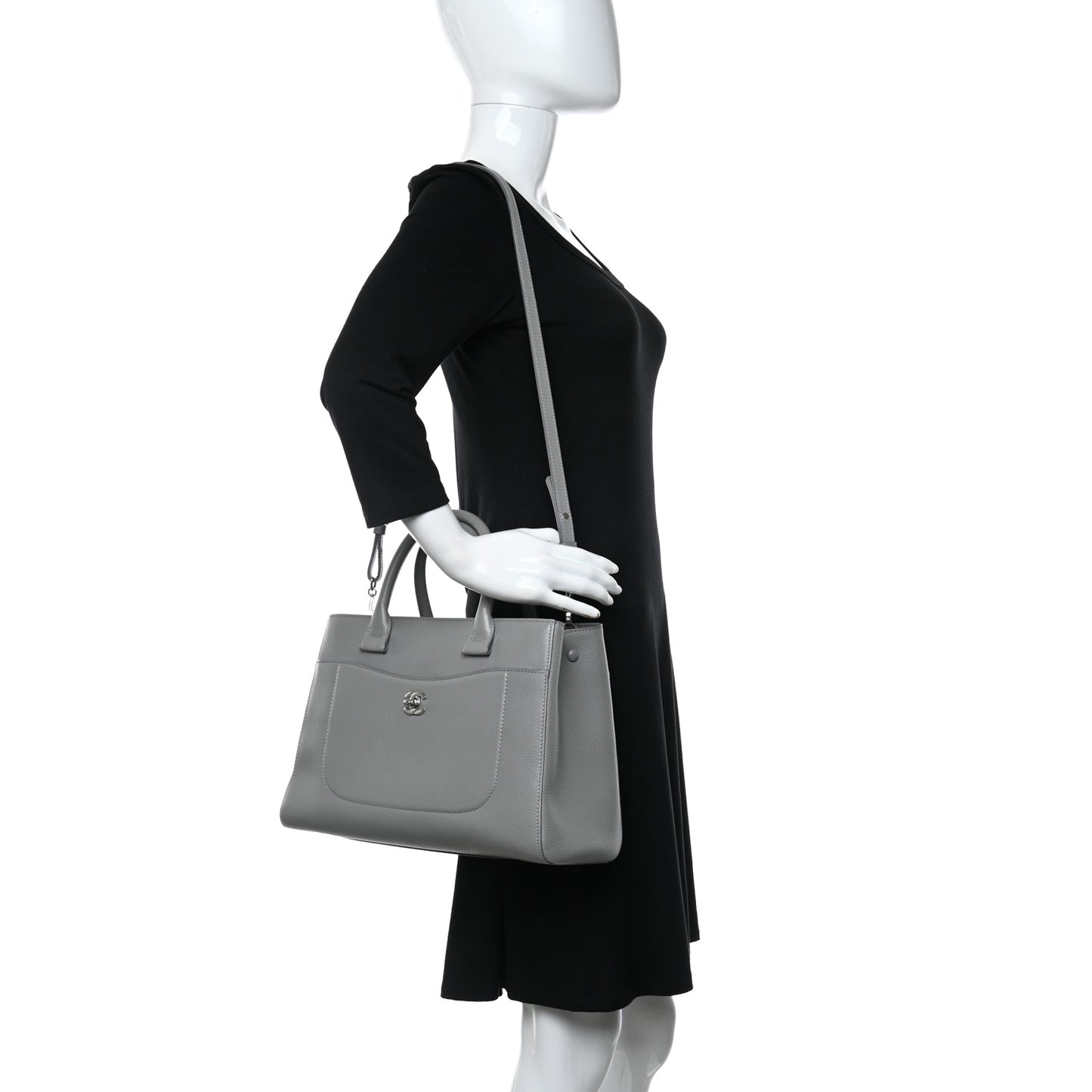 Grained Calfskin Small Neo Executive Shopper Tote Grey