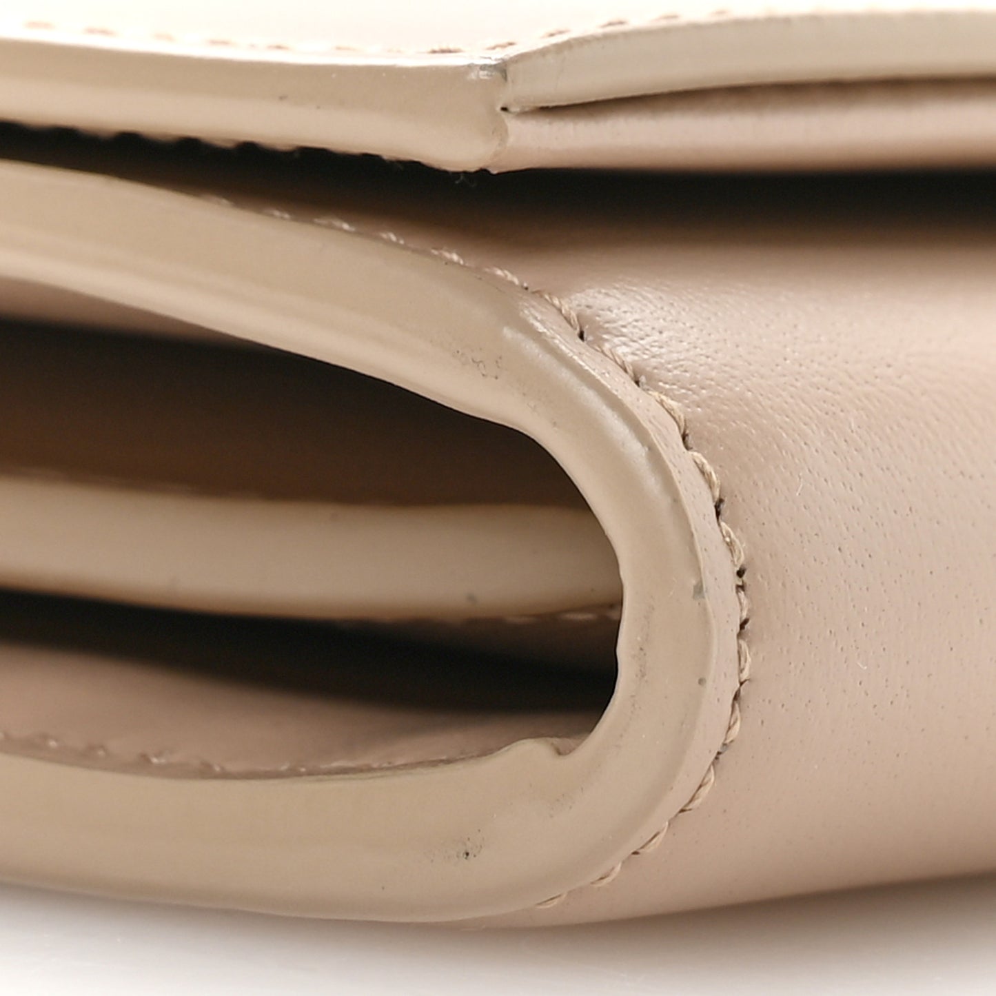 Glossy Calfskin Monogram Chain Wallet  Dark Beige