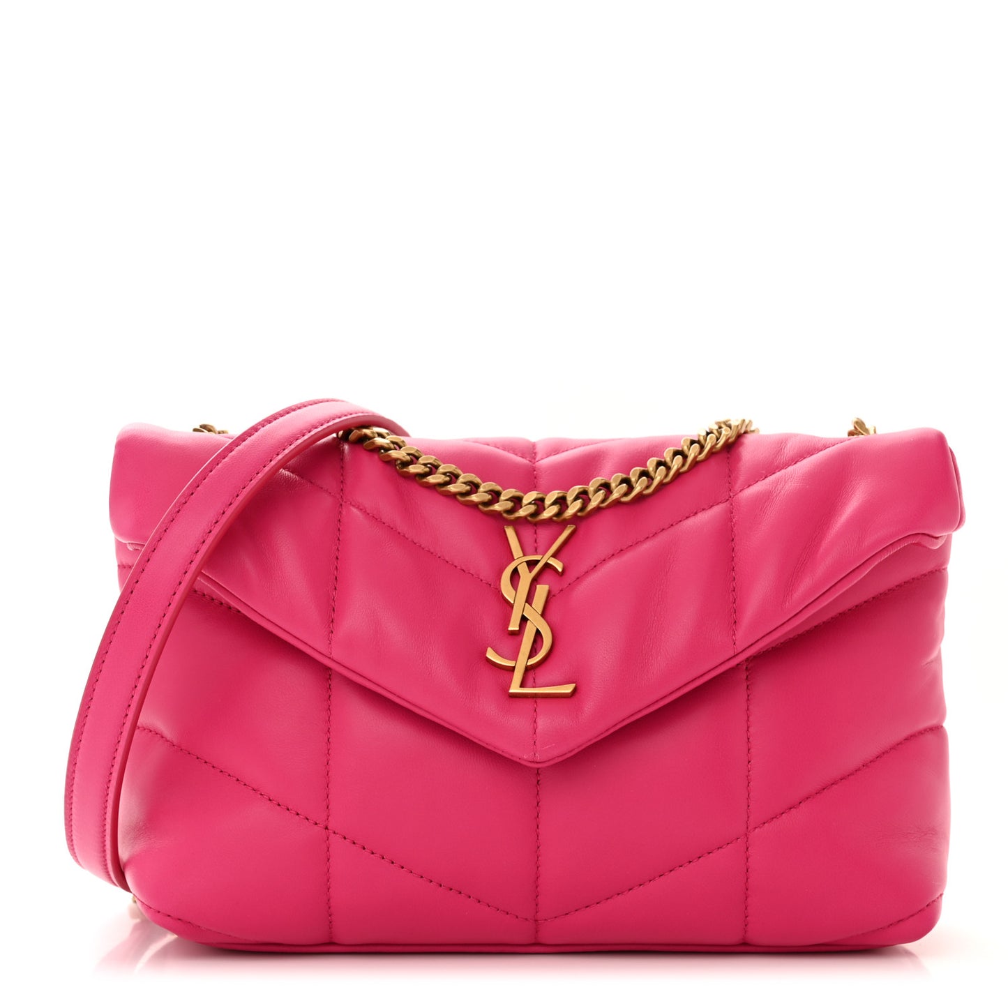 Lambskin Quilted Toy Loulou Puffer Monogram Chain Satchel Bubblegum