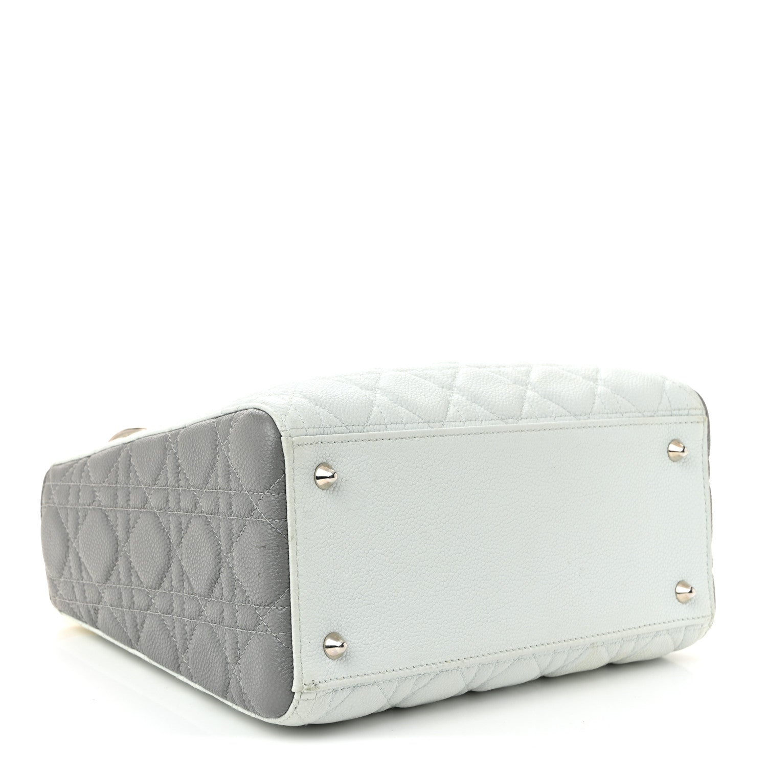 Christian Dior Grained Calfskin Cannage Medium Tri-Color Lady Dior Light Blue Grey Yellow 4 of 10
