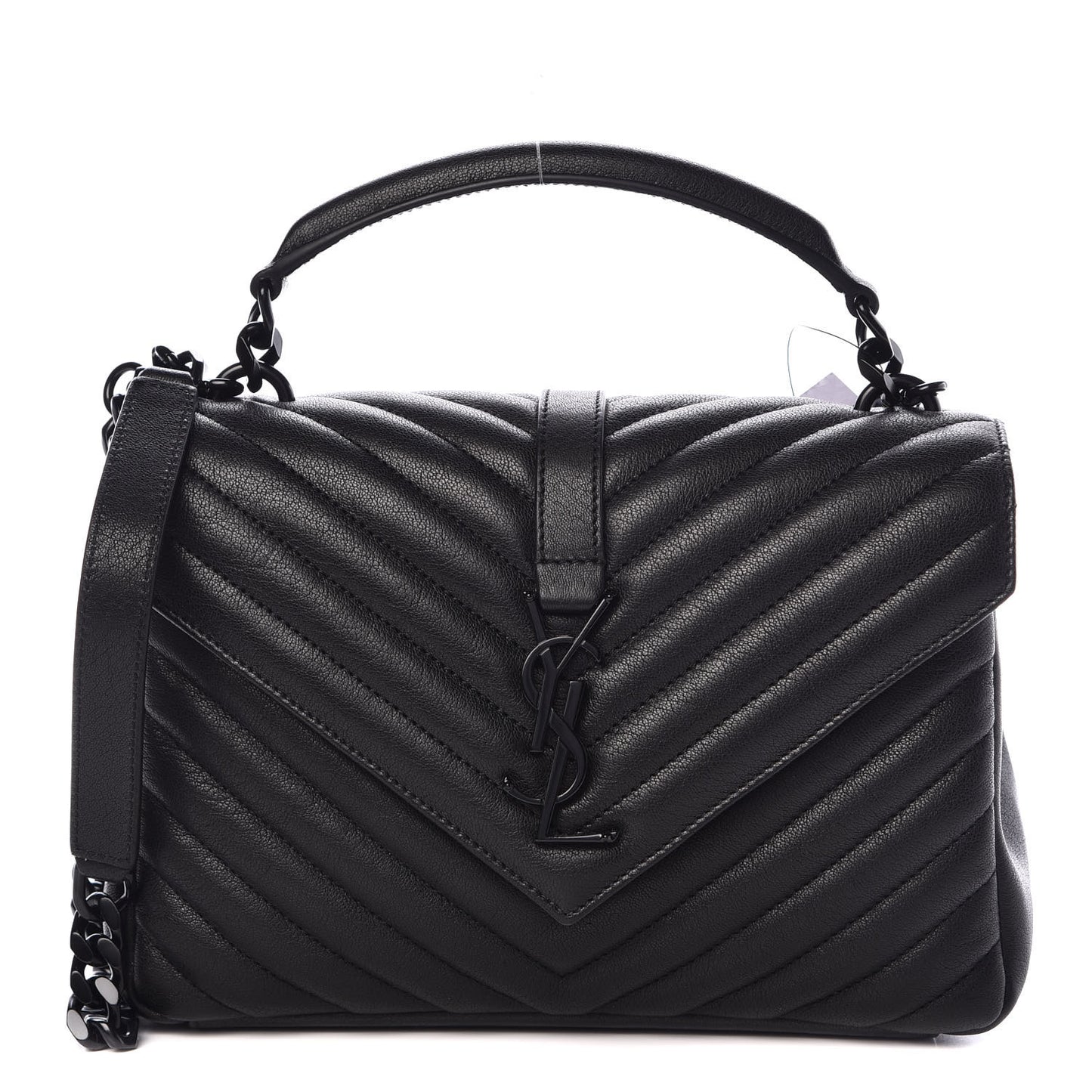 Sheepskin Matelasse Chevron Monogram Medium College Bag Black