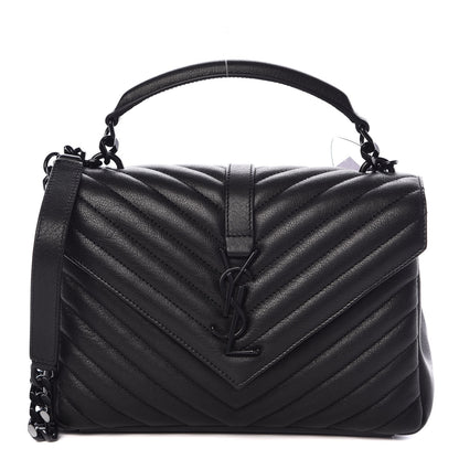 Saint Laurent Sheepskin Matelasse Chevron Monogram Medium College Bag Black 1 of 10