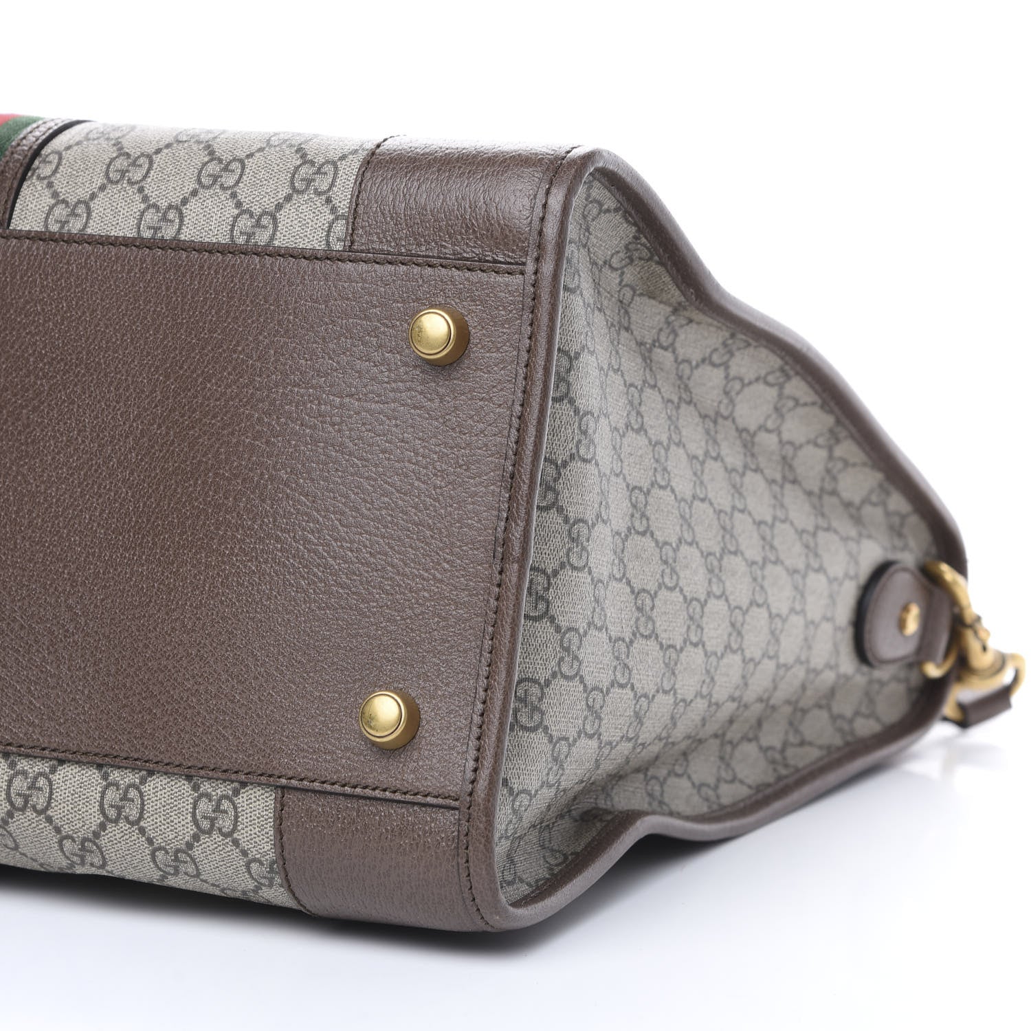 Gucci Soft GG Supreme Monogram Textured Dollar Calfskin Web Large Ophidia Carry-On Duffle Bag Beige Ebony New Acero 8 of 8