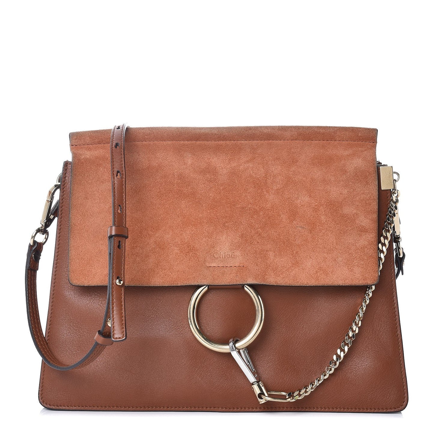 Suede Calfskin Medium Faye Shoulder Bag Tobacco