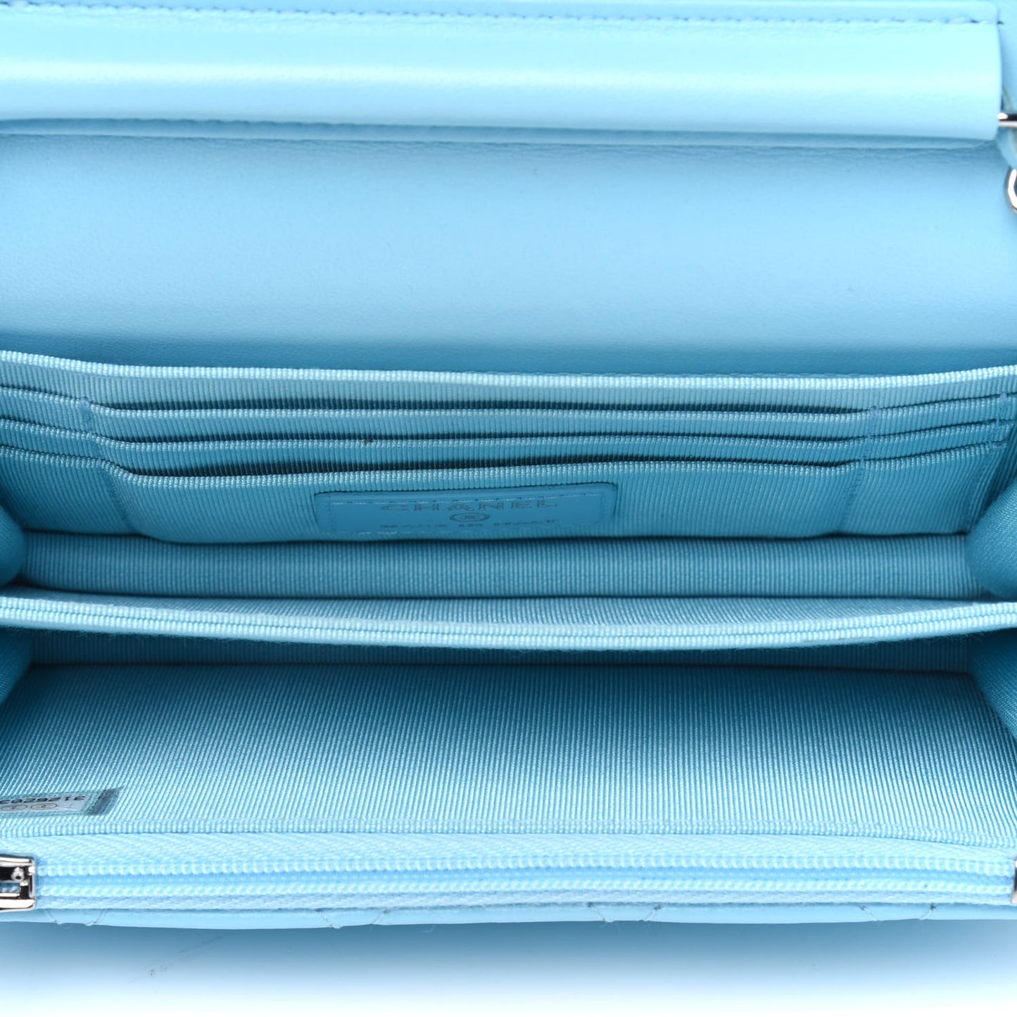 Lambskin Quilted Mini Wallet On Chain WOC Blue