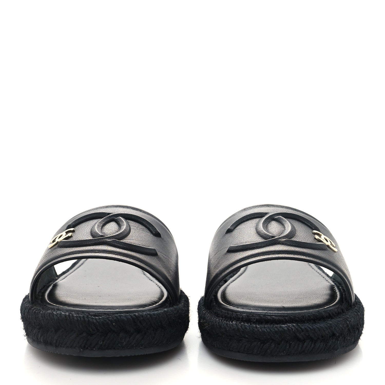 Chanel Lambskin Espadrille Mule Sandals 38 Black 2 of 8